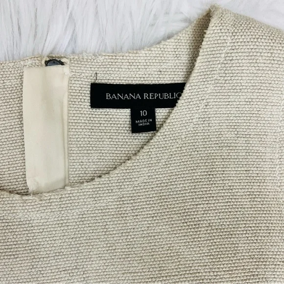 Banana Republic Linen Cotton Peplum Dress Oatmeal Color Size 10 - Picture 6 of 12